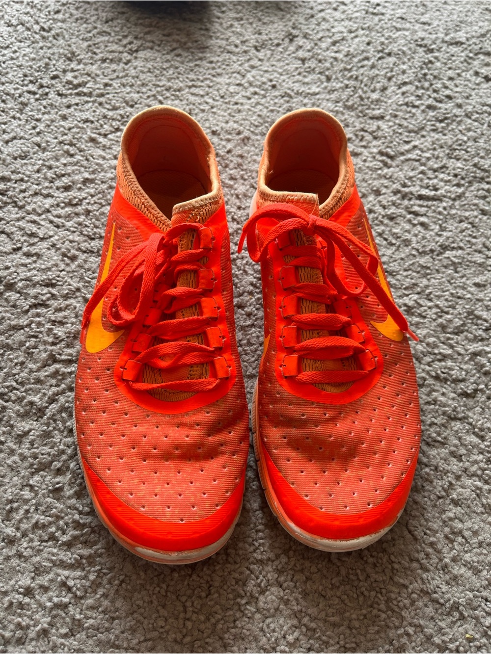 Nike Orange Athletic Lace-Up Sneakers with Yellow Swoosh